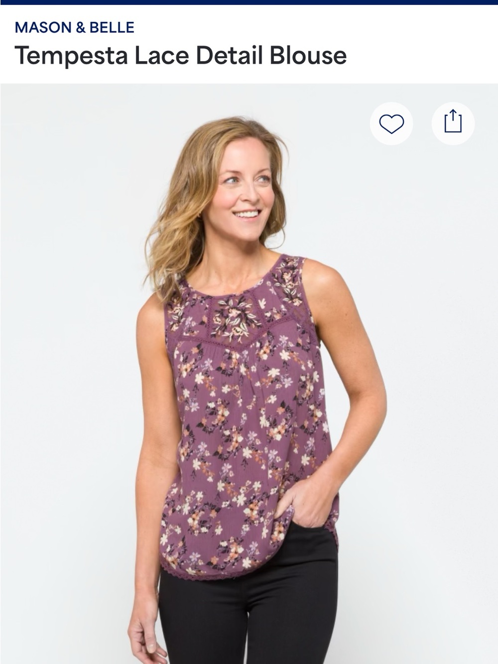 Mason & Belle Purple Floral Lace Detail Blouse